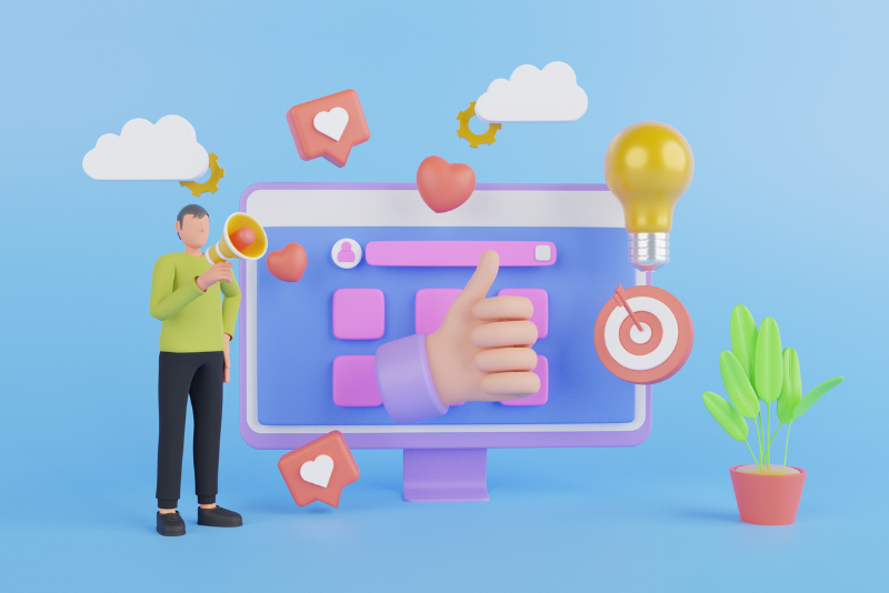 Ilustração de marketing com tela de computador