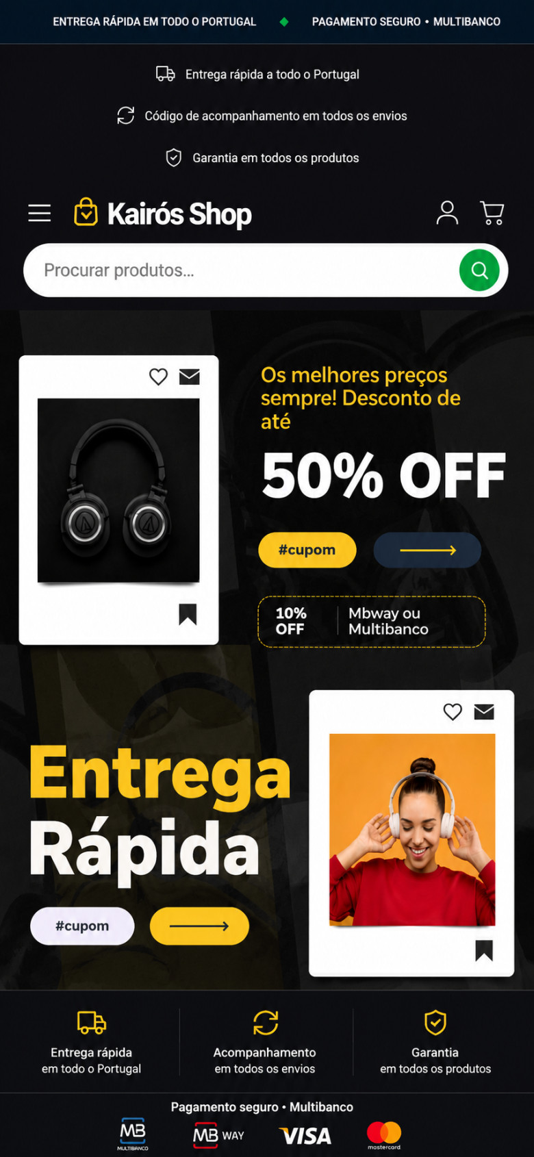 Vitrine de uma loja Kairós Shop no telemóvel