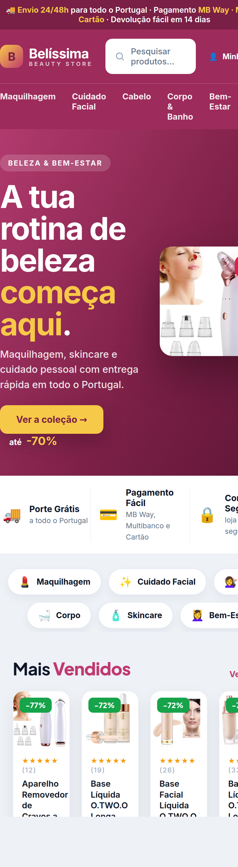 Loja pronta — vista em telemóvel