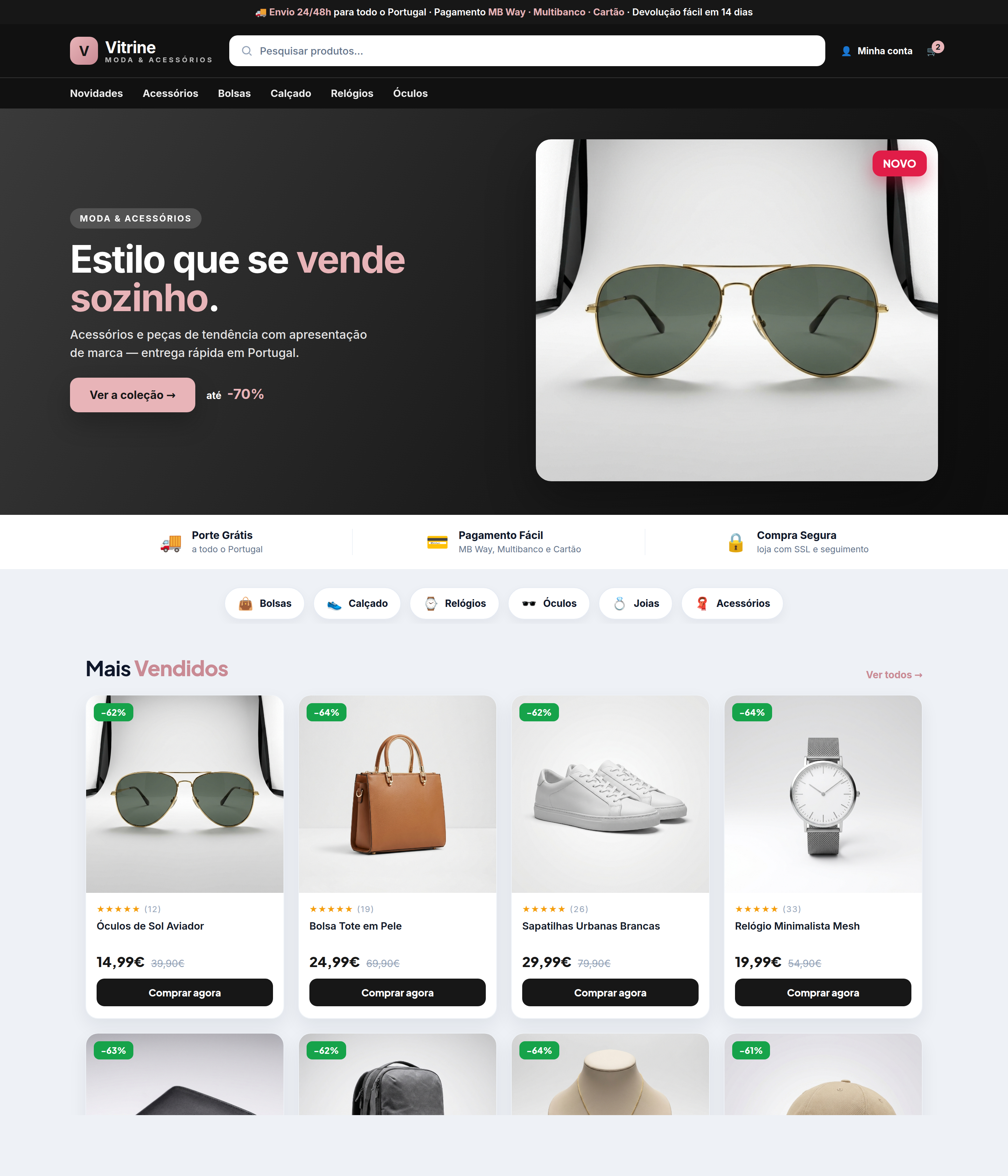 Loja pronta — vista em computador