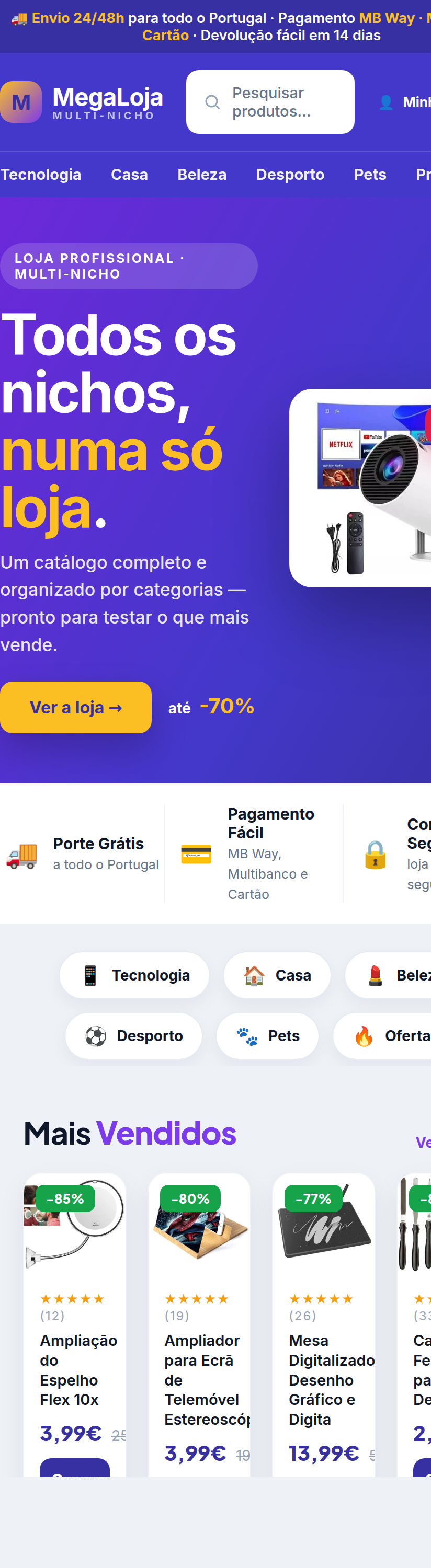 Loja pronta no telemóvel