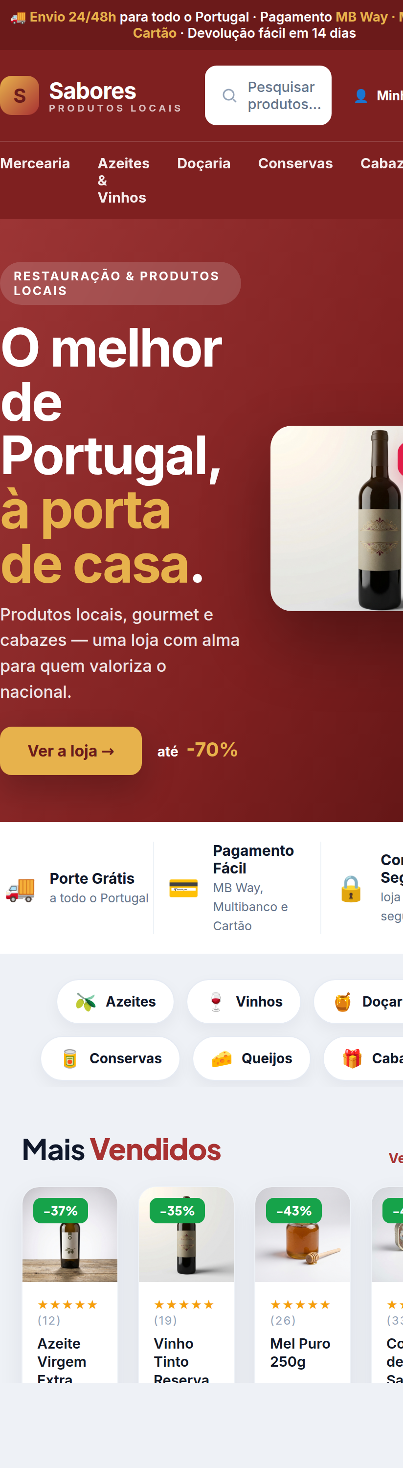 Loja pronta — vista em telemóvel