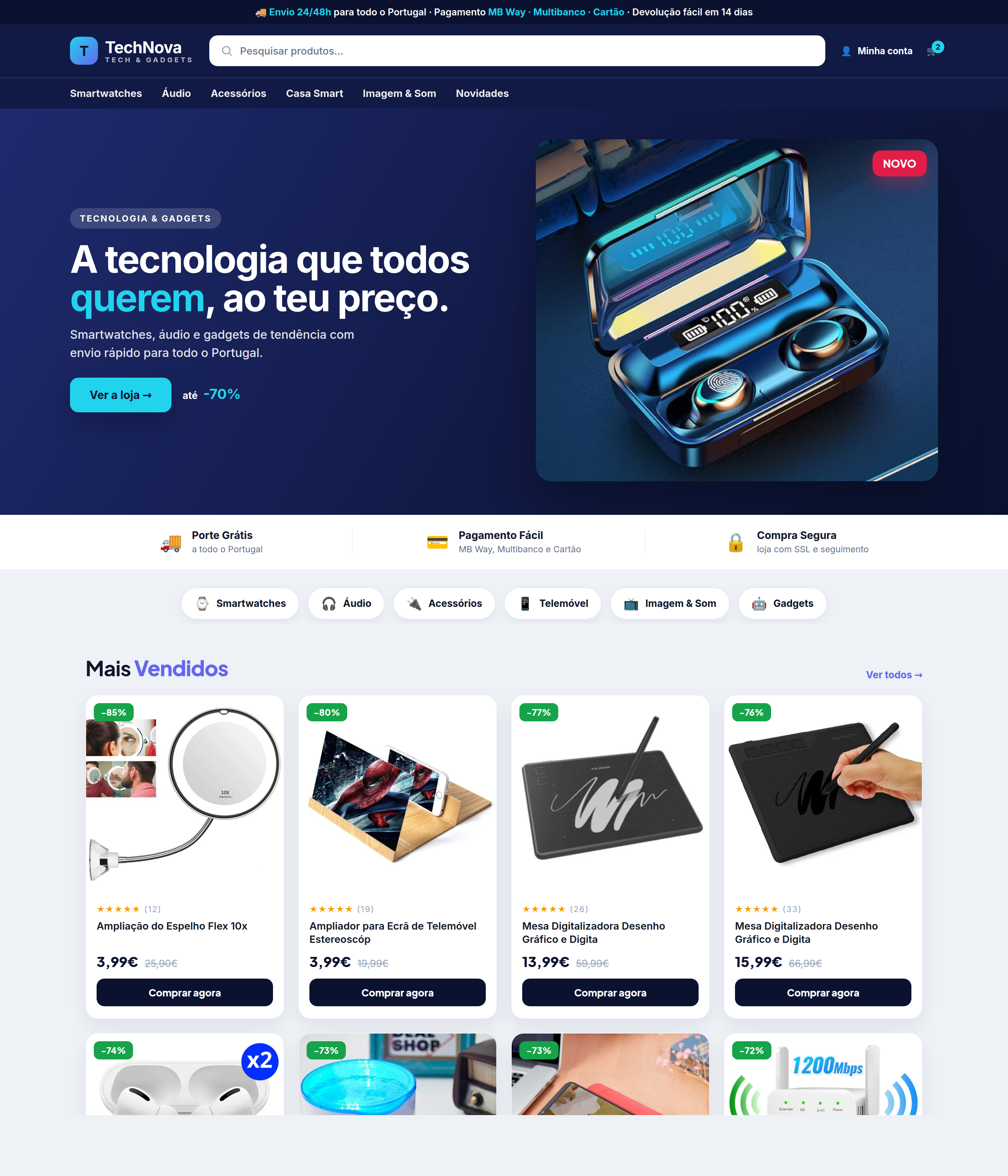 Loja pronta — vista em computador