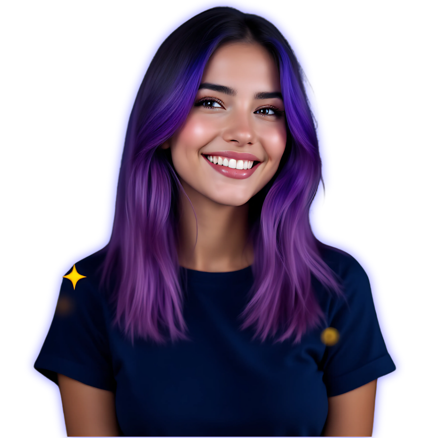 Mulher com cabelo roxo sorrindo